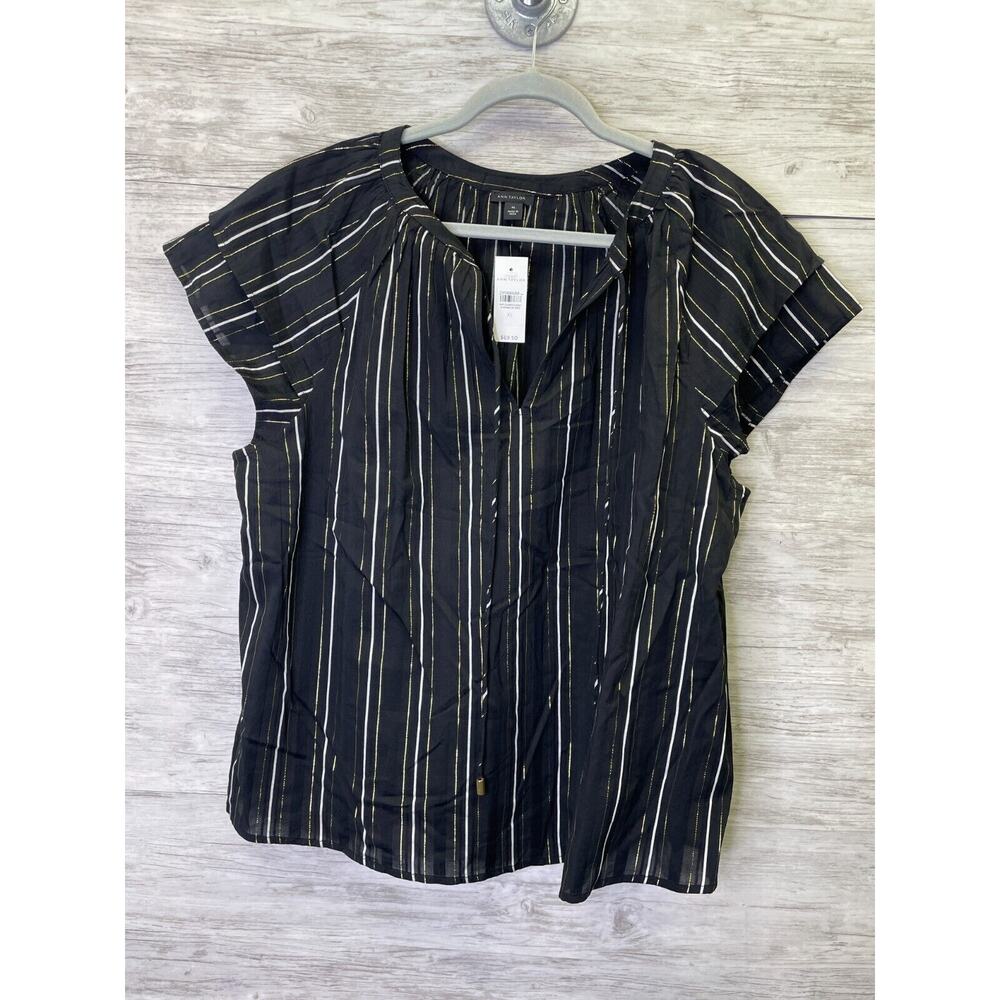 Ann Taylor Black and White Striped Blouse